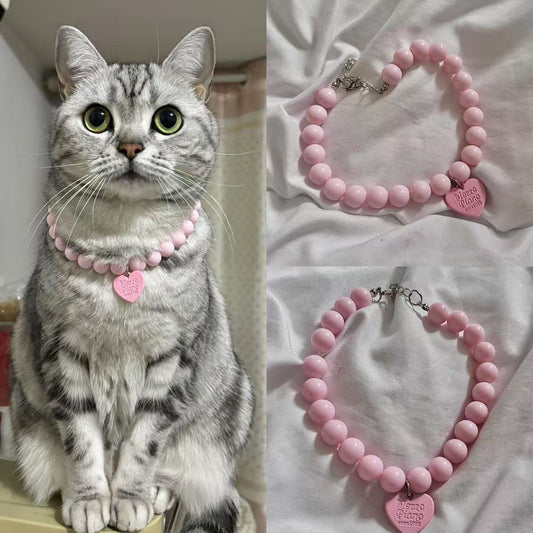 Pastel Pearl Pet Collar with Rainbow Macaron Charms & Dopamine Hearts – Adjustable Cute Cat and Dog Necklace for Photo Sessions, Birthday Parties, and Daily Fashion