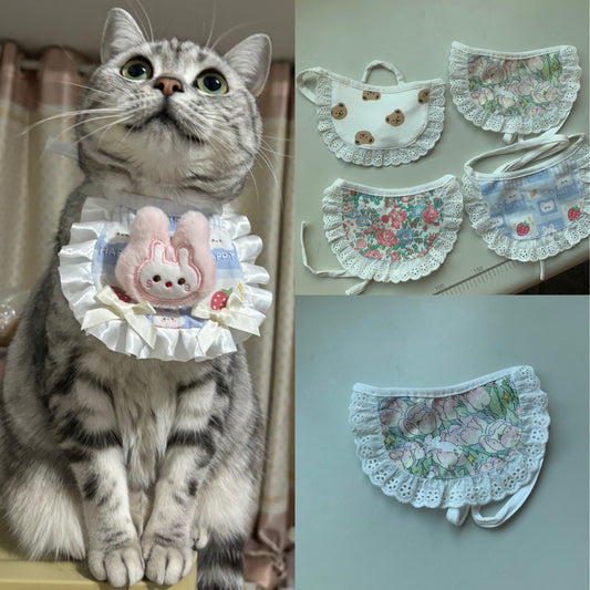 Adjustable Lightweight Lace Pet Bib Bandanas – Handmade Photo-Friendly Dog & Cat Collars with Delicate Embroidery, Thin Breathable Fabric